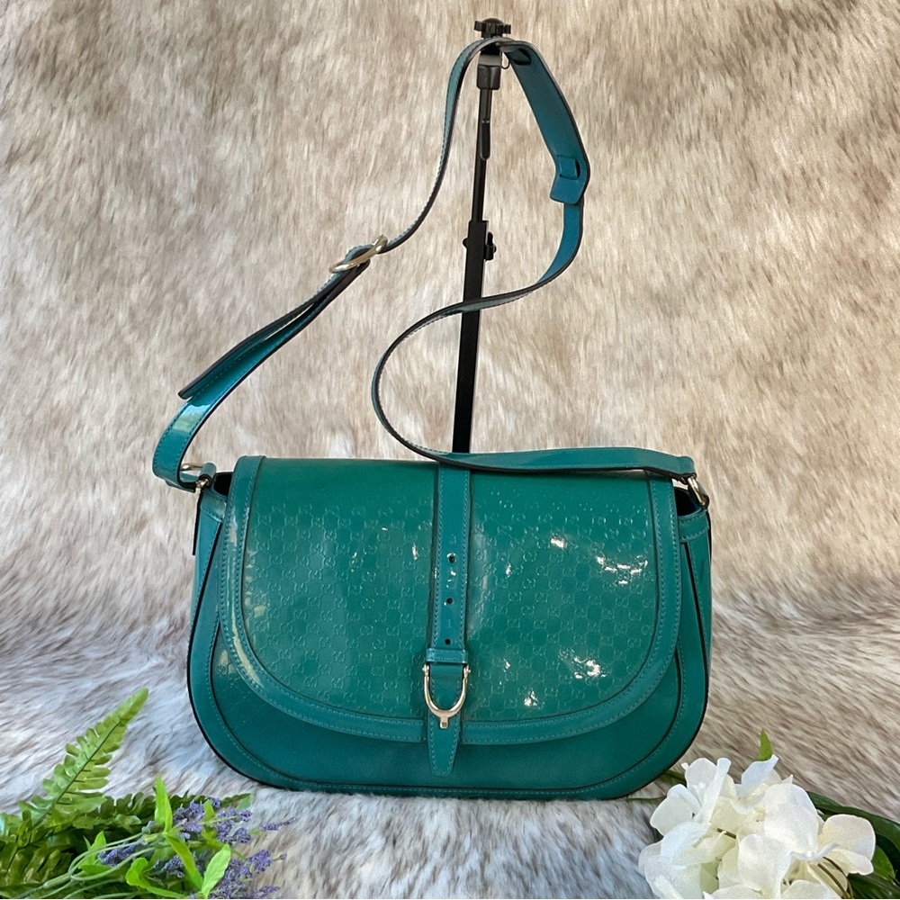 Gucci Teal Blue Microguccissima Patent Leather Crossbody Bag